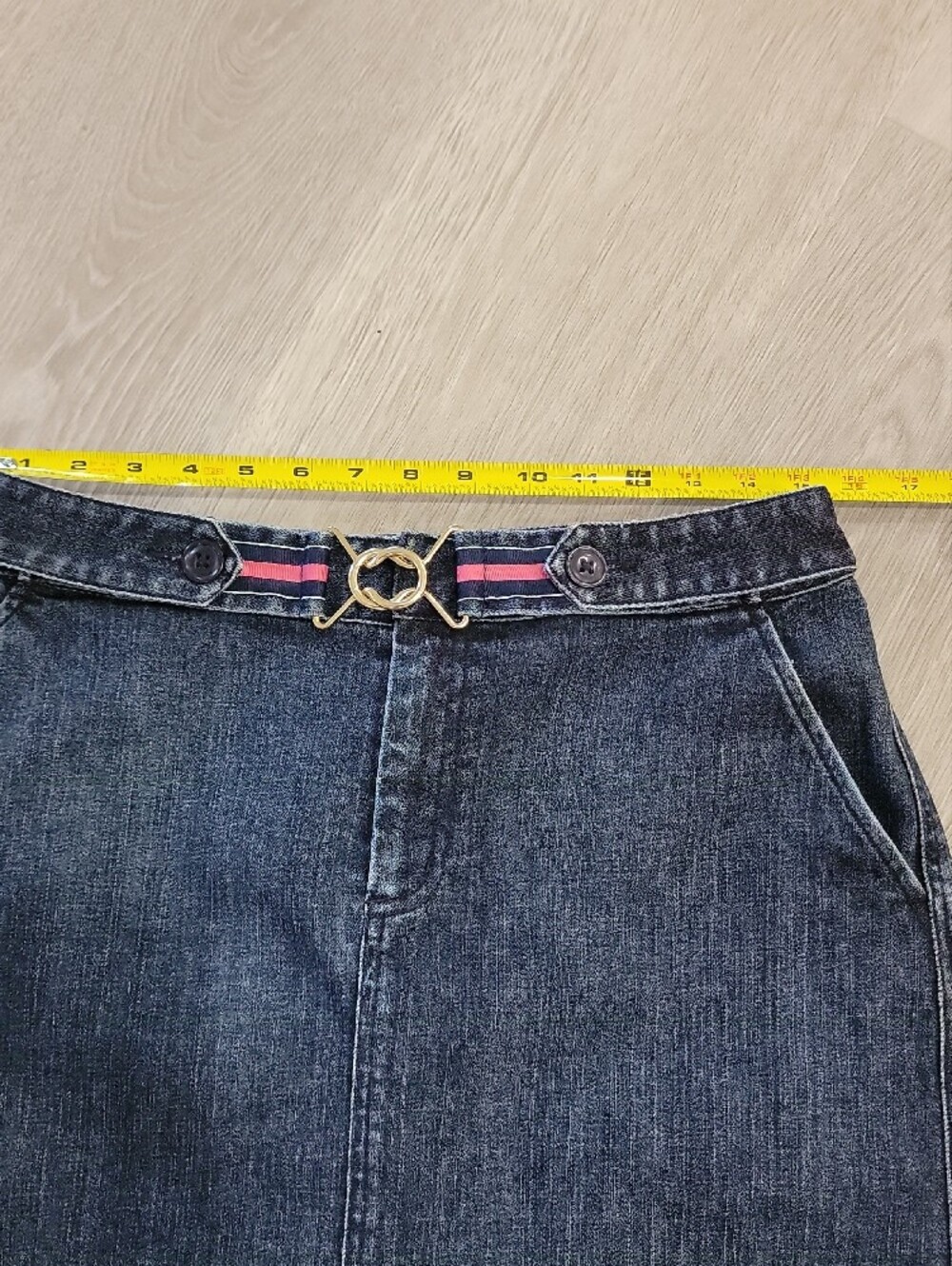 Talbots Blue Denim Mini Skirt with Stripe Waist Detail - Picture 2 of 10